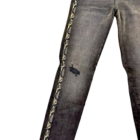 Nwt Zara mid rise skinny Jeans charcoal gray python print stripe tuxedo size 4 - Picture 3 of 7
